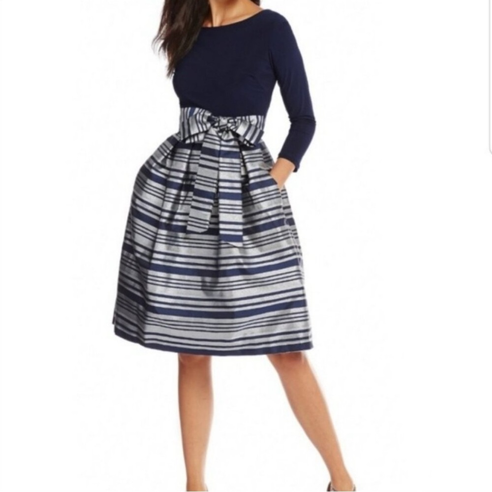 Jessica Howard Navy and Silver Fit & Flare Dress